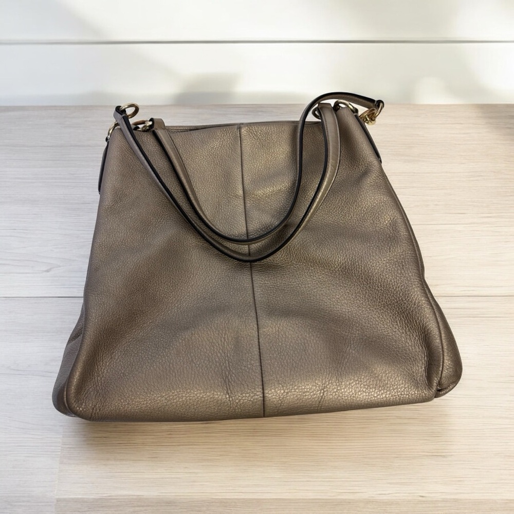 Coach Women's Madison Phoebe Gold Pebbled Leather Shoulder Tote Bag 2 Handles